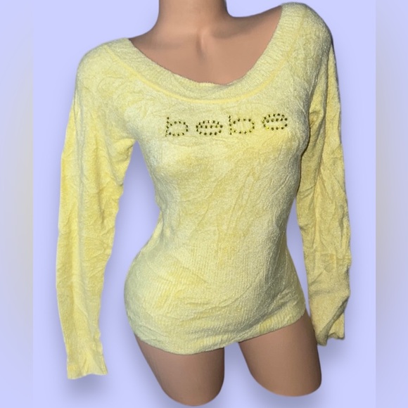 bebe Tops - Bebe Swarovski long sleeve baby fur top crystals yellow y2k rare fuzzy sweater